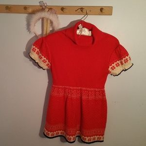 Lana Size 8 Red Snowflake Sweater Knit Dress